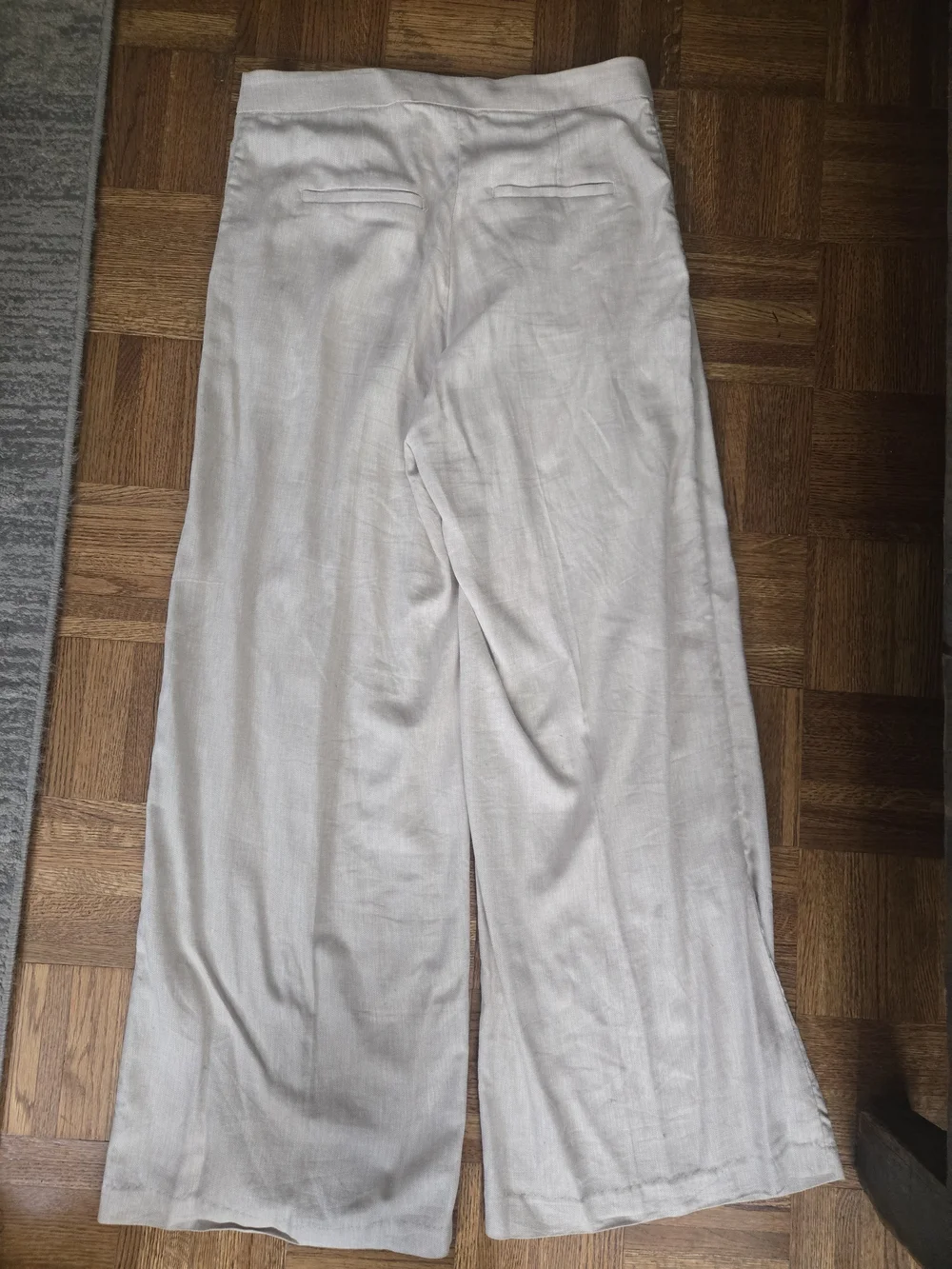 WOMEN'S CREAM WIDE-LEG LINEN BLEND TROUSERS - Size 8